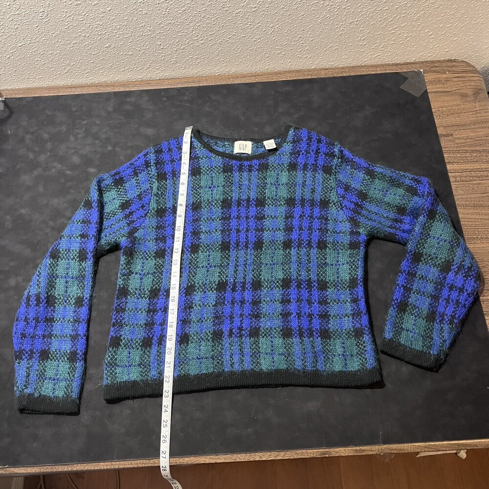 Vintage Gap Sweater Mohair Black Watch Plaid Cardigan Wool grunge 80s Fuzzy Punk